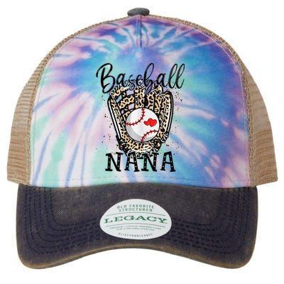 Baseball Nana Leopard Game Day Baseball Lover Mothers Day Legacy Tie Dye Trucker Hat