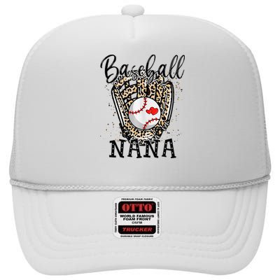 Baseball Nana Leopard Game Day Baseball Lover Mothers Day High Crown Mesh Back Trucker Hat