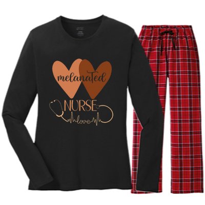 Black Nurse Melanated Woman Black History Month Nursing Crew Women's Long Sleeve Flannel Pajama Set 