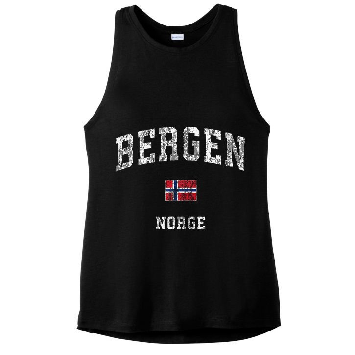 Bergen Norway Norge Vintage Athletic Sports Ladies PosiCharge Tri-Blend Wicking Tank