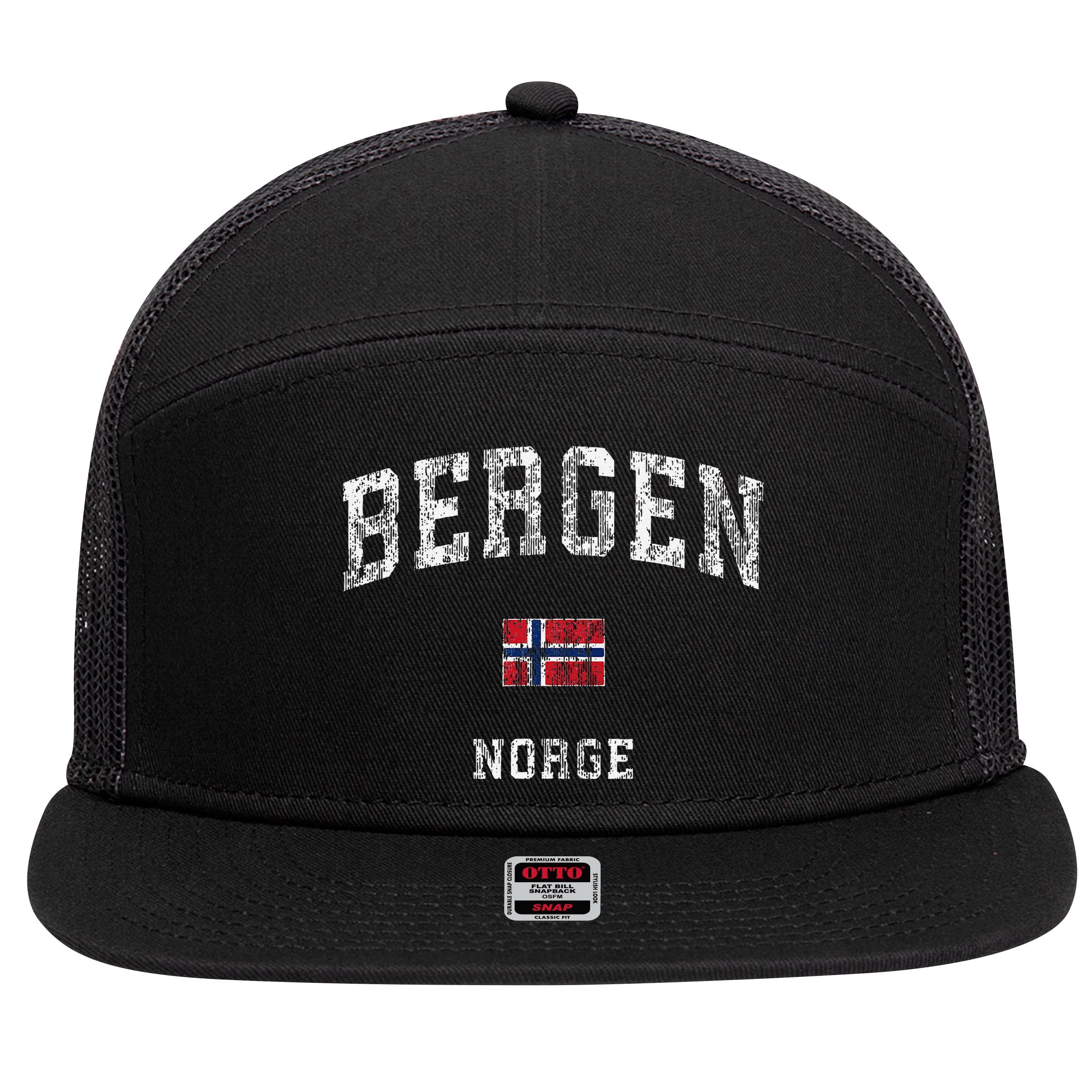 Bergen Norway Norge Vintage Athletic Sports 7 Panel Mesh Trucker Snapback Hat