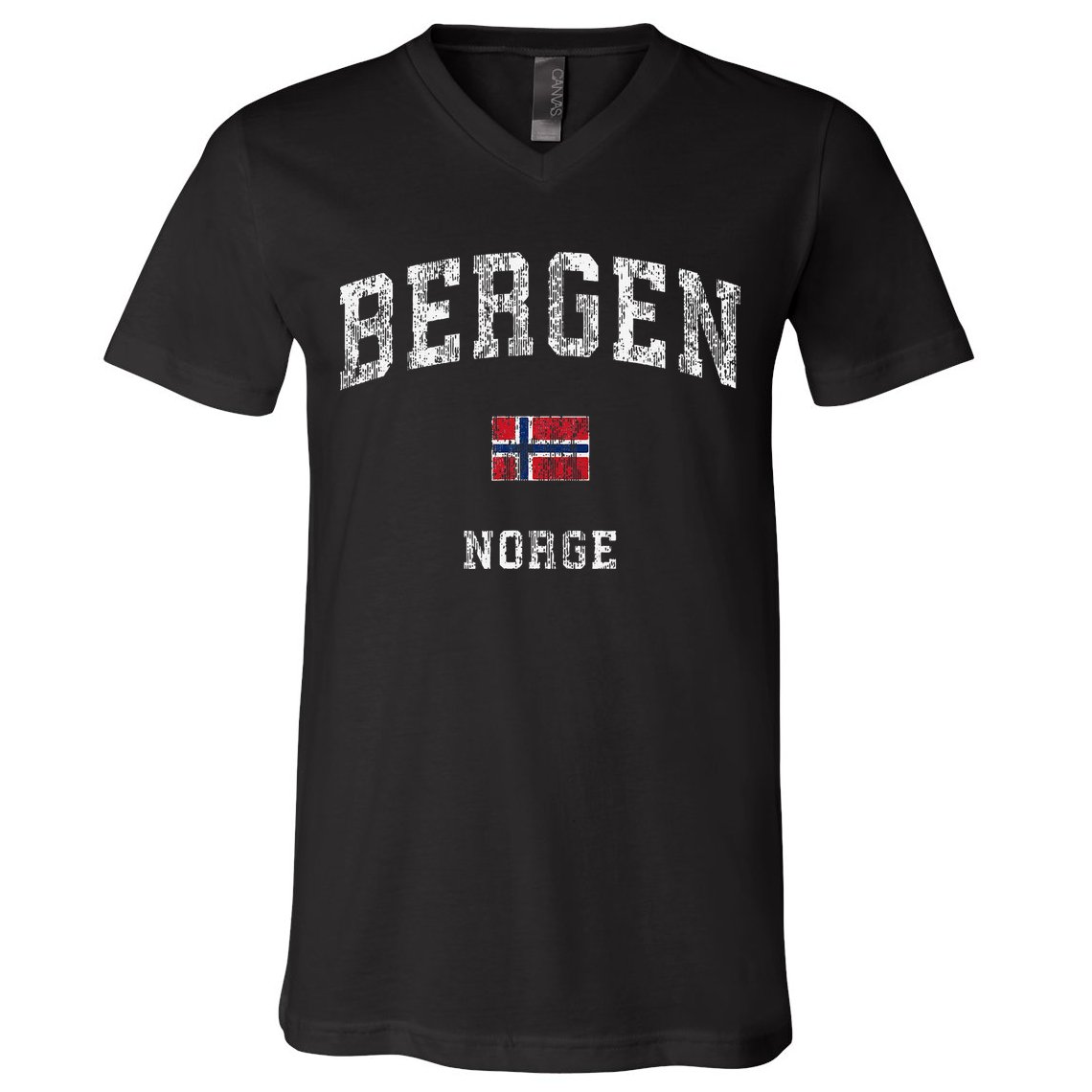 Bergen Norway Norge Vintage Athletic Sports V-Neck T-Shirt