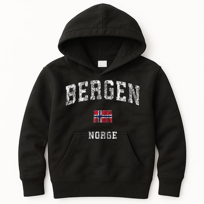 Bergen Norway Norge Vintage Athletic Sports Kids Hoodie
