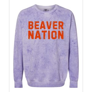 Beaver Nation Orange Distressed Font Colorblast Crewneck Sweatshirt