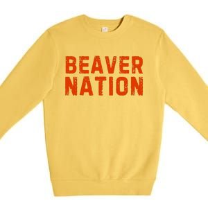 Beaver Nation Orange Distressed Font Premium Crewneck Sweatshirt