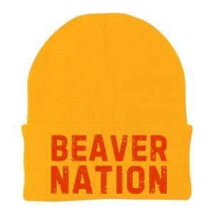 Beaver Nation Orange Distressed Font Knit Cap Winter Beanie