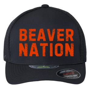 Beaver Nation Orange Distressed Font Flexfit Unipanel Trucker Cap