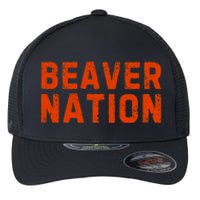 Beaver Nation Orange Distressed Font Flexfit Unipanel Trucker Cap