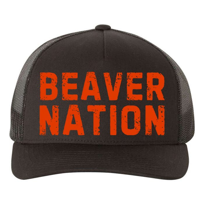 Beaver Nation Orange Distressed Font Yupoong Adult 5-Panel Trucker Hat