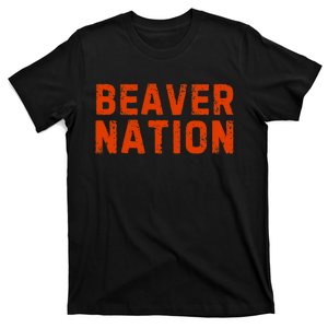 Beaver Nation Orange Distressed Font T-Shirt