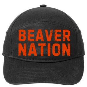 Beaver Nation Orange Distressed Font 7-Panel Snapback Hat