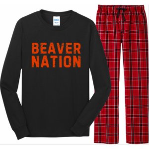 Beaver Nation Orange Distressed Font Long Sleeve Pajama Set