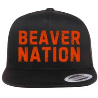 Beaver Nation Orange Distressed Font Flat Bill Trucker Hat