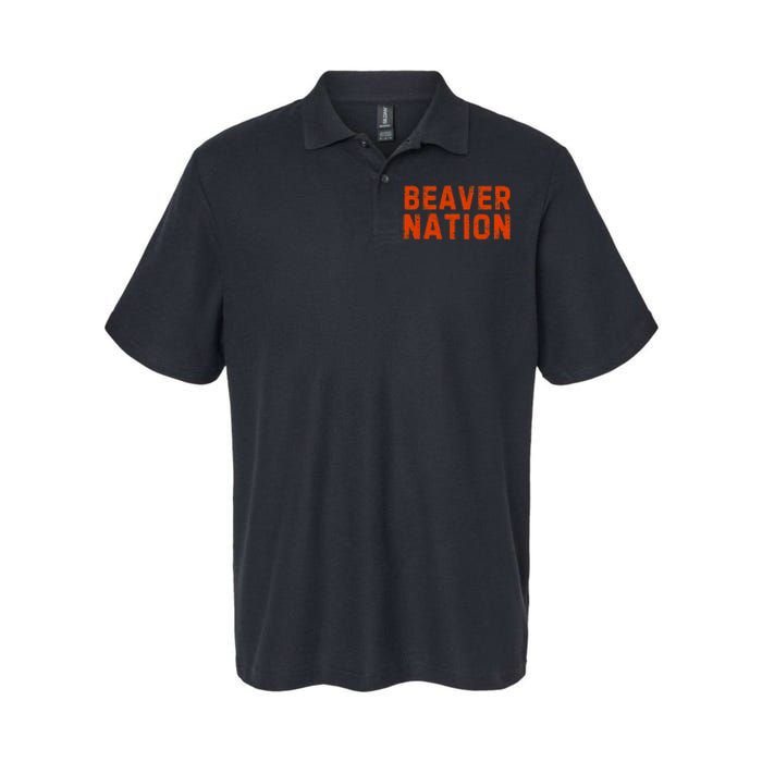 Beaver Nation Orange Distressed Font Softstyle Adult Sport Polo