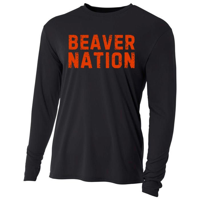 Beaver Nation Orange Distressed Font Cooling Performance Long Sleeve Crew