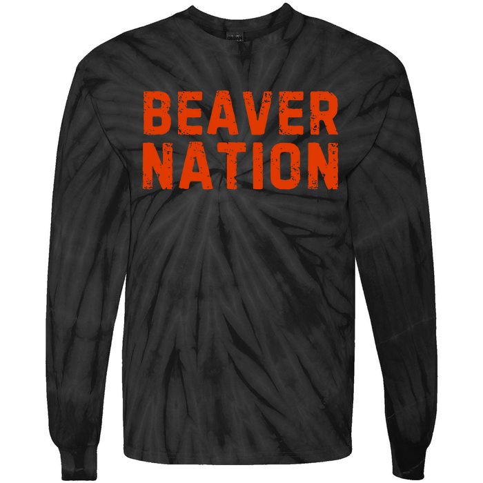 Beaver Nation Orange Distressed Font Tie-Dye Long Sleeve Shirt