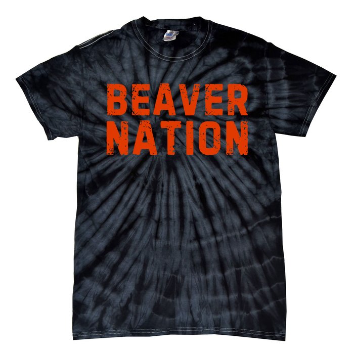 Beaver Nation Orange Distressed Font Tie-Dye T-Shirt