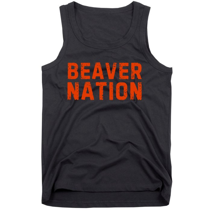 Beaver Nation Orange Distressed Font Tank Top