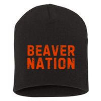 Beaver Nation Orange Distressed Font Short Acrylic Beanie