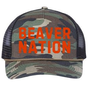 Beaver Nation Orange Distressed Font Retro Rope Trucker Hat Cap