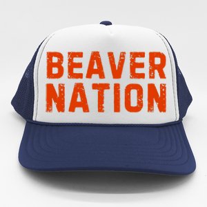 Beaver Nation Orange Distressed Font Trucker Hat