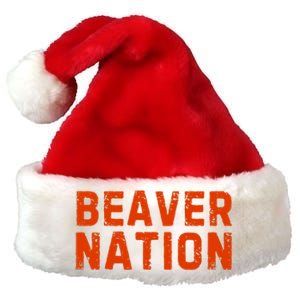 Beaver Nation Orange Distressed Font Premium Christmas Santa Hat