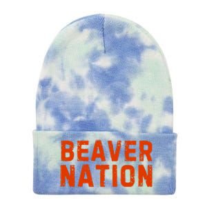 Beaver Nation Orange Distressed Font Tie Dye 12in Knit Beanie