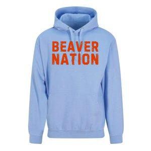 Beaver Nation Orange Distressed Font Unisex Surf Hoodie