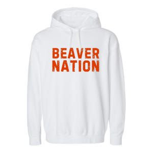 Beaver Nation Orange Distressed Font Garment-Dyed Fleece Hoodie