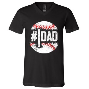 Baseball Number One Daddy Son Baseball Father's Day V-Neck T-Shirt