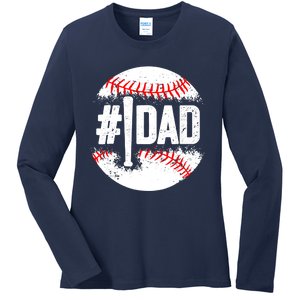 Baseball Number One Daddy Son Baseball Father's Day Ladies Long Sleeve Shirt