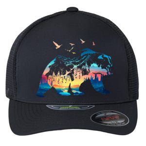 Bear Nature Outdoor Mountains Forest Trees Bear Wildlife Flexfit Unipanel Trucker Cap