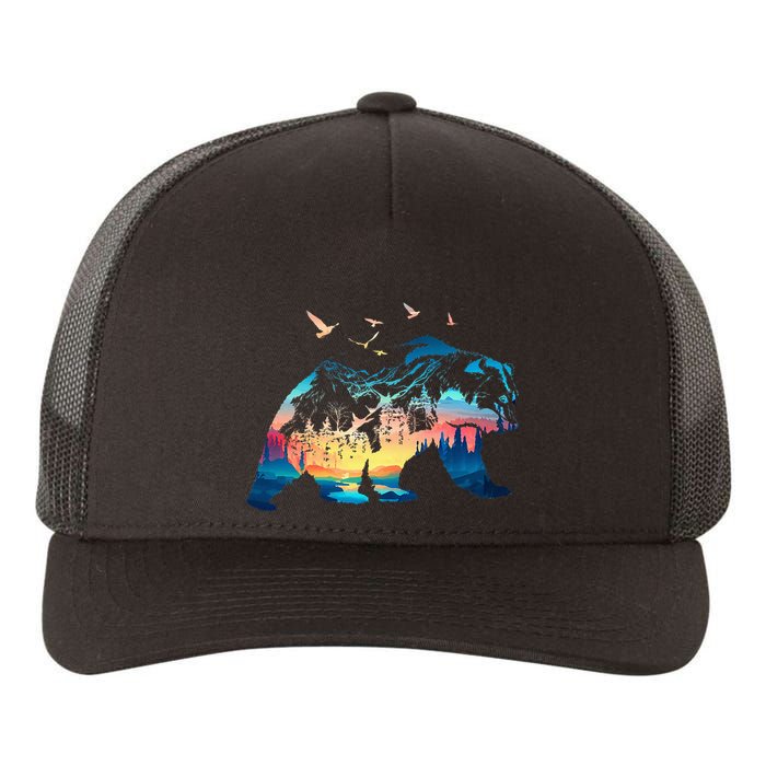 Bear Nature Outdoor Mountains Forest Trees Bear Wildlife Yupoong Adult 5-Panel Trucker Hat