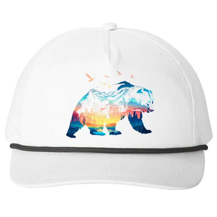 Bear Nature Outdoor Mountains Forest Trees Bear Wildlife Snapback Five-Panel Rope Hat