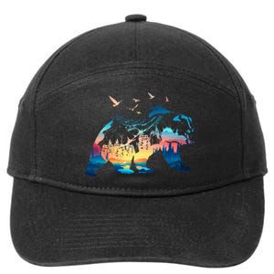 Bear Nature Outdoor Mountains Forest Trees Bear Wildlife 7-Panel Snapback Hat