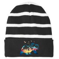 Bear Nature Outdoor Mountains Forest Trees Bear Wildlife Striped Beanie with Solid Band