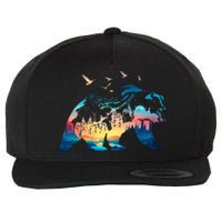 Bear Nature Outdoor Mountains Forest Trees Bear Wildlife Wool Snapback Cap