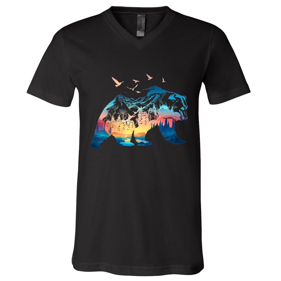 Bear Nature Outdoor Mountains Forest Trees Bear Wildlife V-Neck T-Shirt