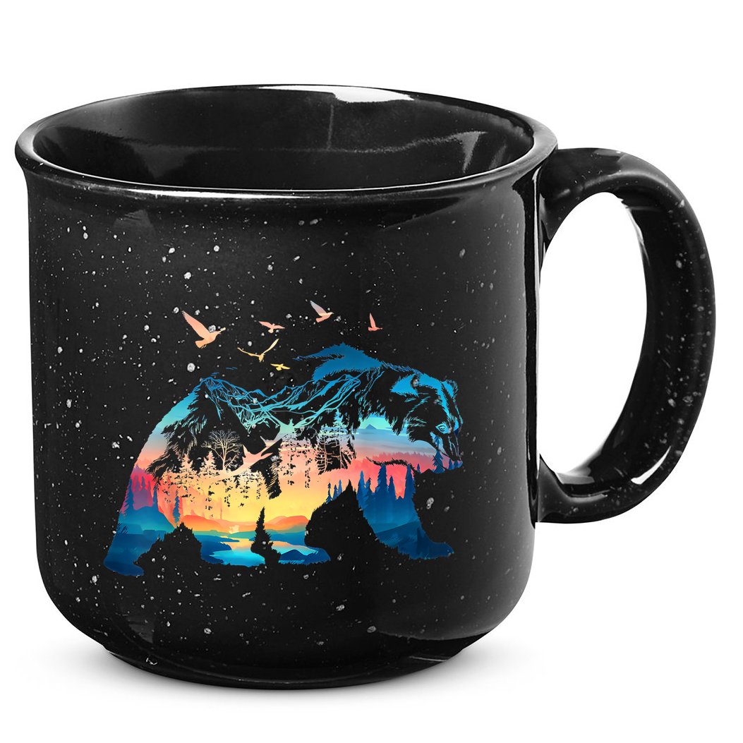 Bear Nature Outdoor Mountains Forest Trees Bear Wildlife 15oz Campfire Ceramic Mug
