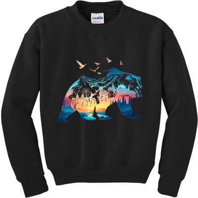 Bear Nature Outdoor Mountains Forest Trees Bear Wildlife Kids Sweatshirt
