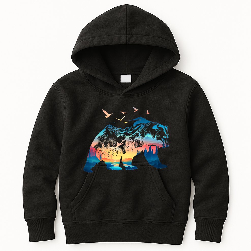 Bear Nature Outdoor Mountains Forest Trees Bear Wildlife Kids Hoodie