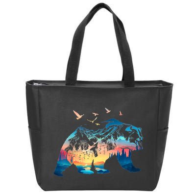 Bear Nature Outdoor Mountains Forest Trees Bear Wildlife Zip Tote Bag