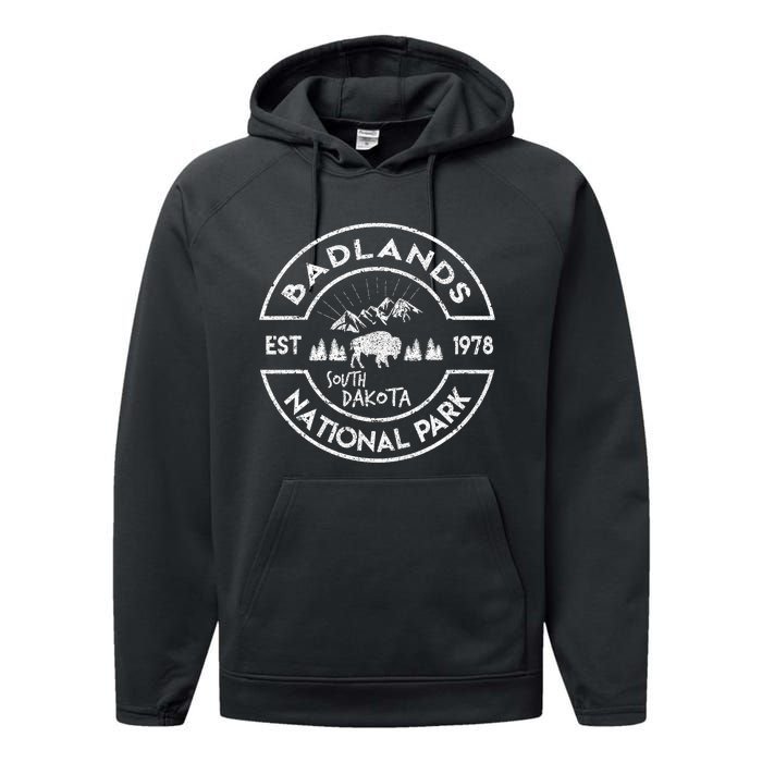 Badlands National Park Retro Hiking Vintage South Dakota Performance Fleece Hoodie