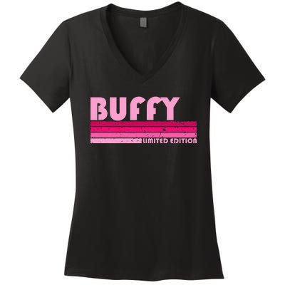 BUFFY Name Personalized Retro Vintage 80s 90s Birthday Women's V-Neck T-Shirt