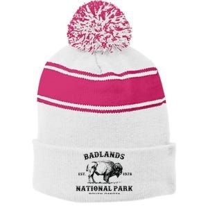 Badlands National Park South Dakota American Bison Souvenir Stripe Pom Pom Beanie