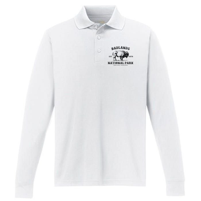 Badlands National Park South Dakota American Bison Souvenir Performance Long Sleeve Polo