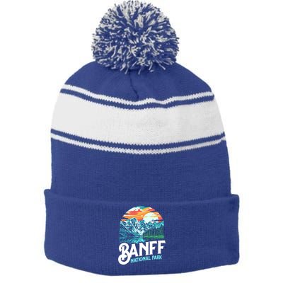 Banff National Park Lake Louise Canada Vintage Graphic Funny Gift Stripe Pom Pom Beanie
