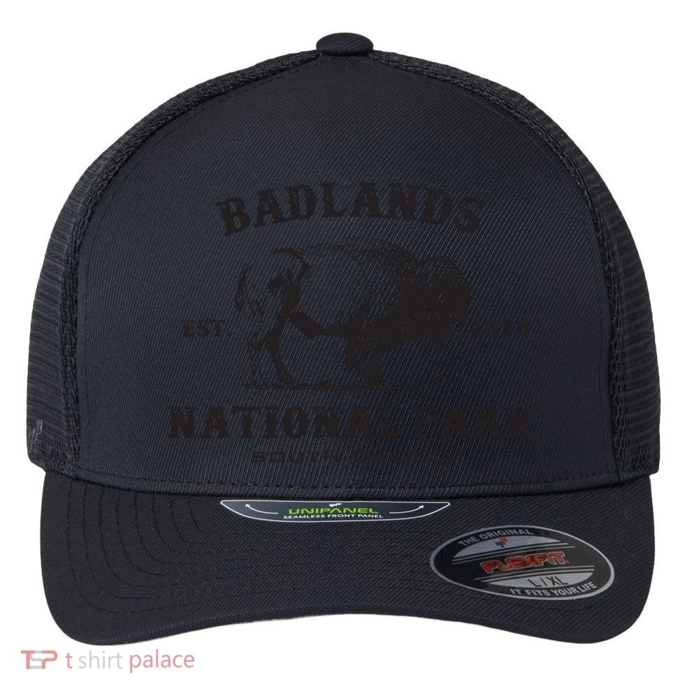 Badlands National Park South Dakota American Bison Souvenir Flexfit Unipanel Trucker Cap