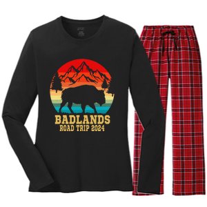 Badlands National Park South Dakota Buffalo Bison Road Trip Women's Long Sleeve Flannel Pajama Set 