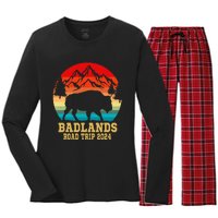 Badlands National Park South Dakota Buffalo Bison Road Trip Women's Long Sleeve Flannel Pajama Set 